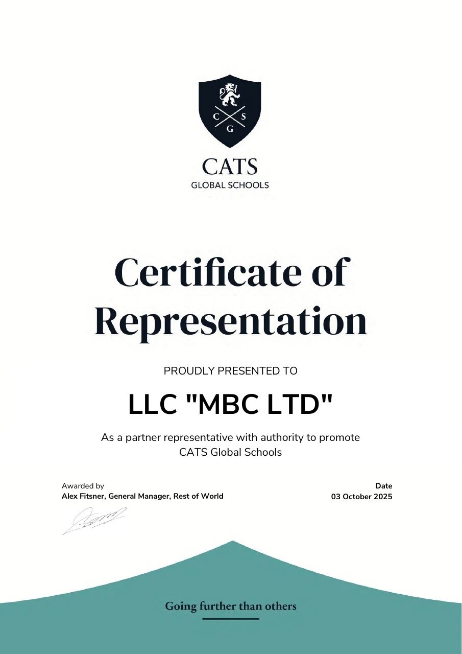 CATS Global Schools — Certificate of Representation
